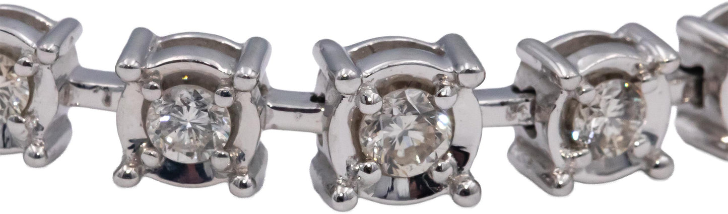 14k White Gold Round Diamond Graduated Width Bracelet 1.0CT