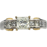 Platinum & 18k Gold Princess Cut Diamond Engagement Ring 1.14CT w/ 0.74CT Center