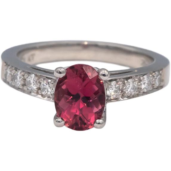 Platinum Oval Pink Tourmaline Round Diamond Cocktail Ring 1.76CT Size 6.25