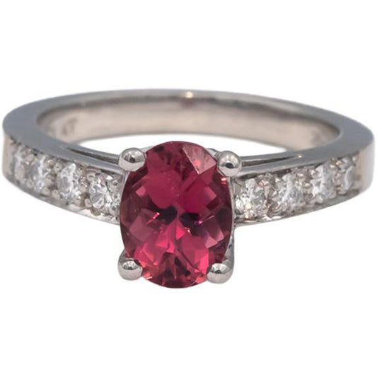 Platinum Oval Pink Tourmaline Round Diamond Cocktail Ring 1.76CT Size 6.25