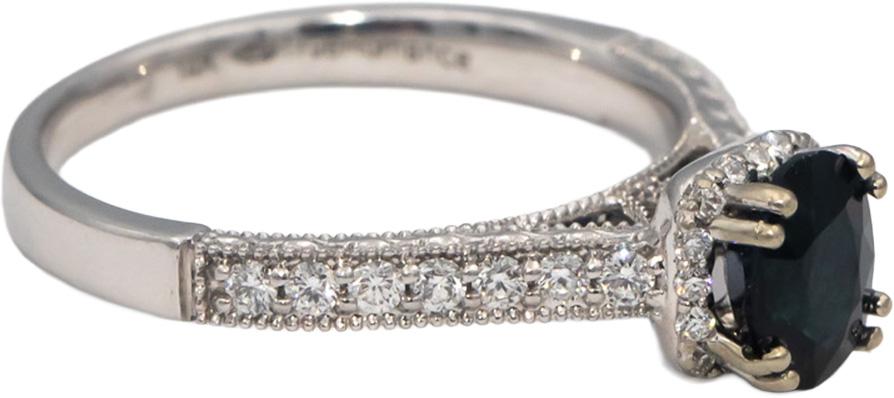 14k White Gold Oval Sapphire & Round Diamond Cocktail Ring 1.38CT Size 7