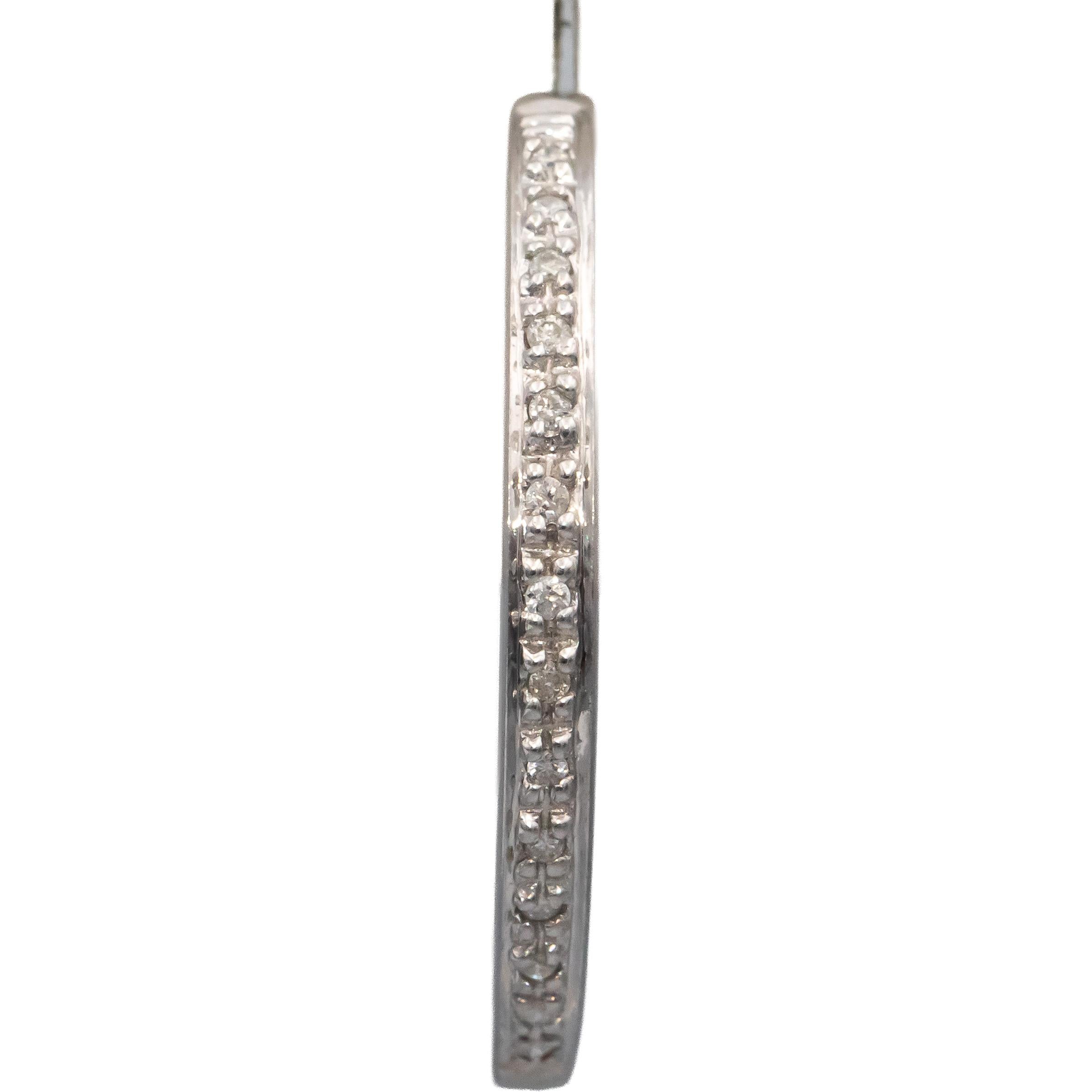 14k White Gold Round Diamond Inside Out Hoop Earrings 0.50CT