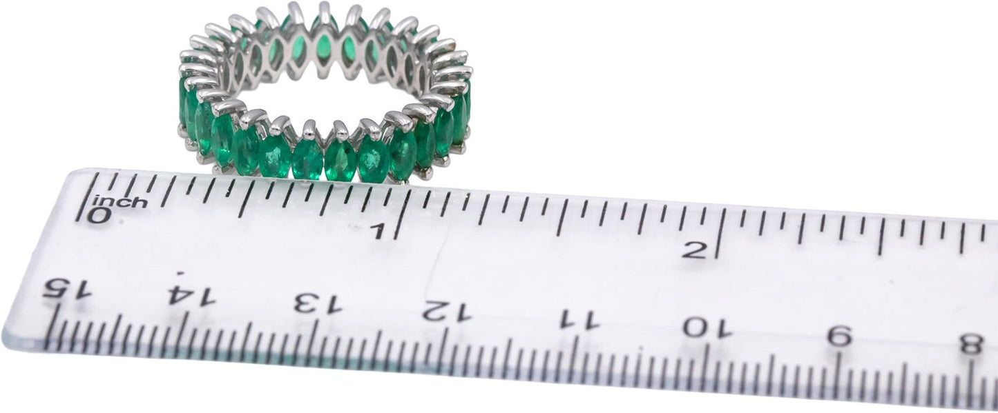 18k White Gold Marquise Cut Emerald Eternity Band Ring 3.25CT Size 7.25