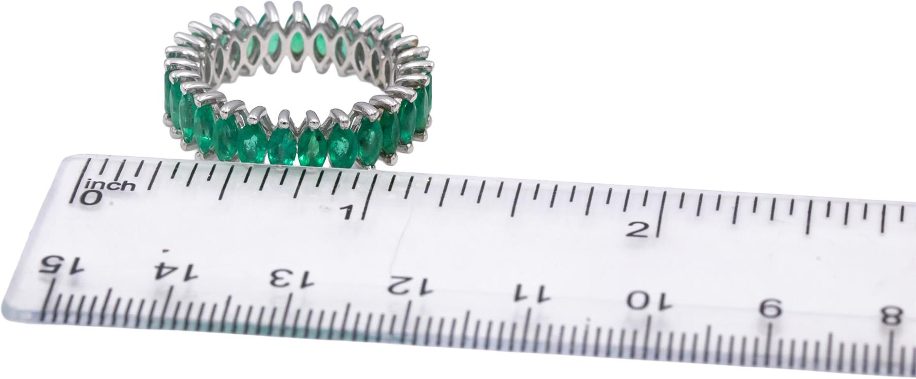 18k White Gold Marquise Cut Emerald Eternity Band Ring 3.25CT Size 7.25