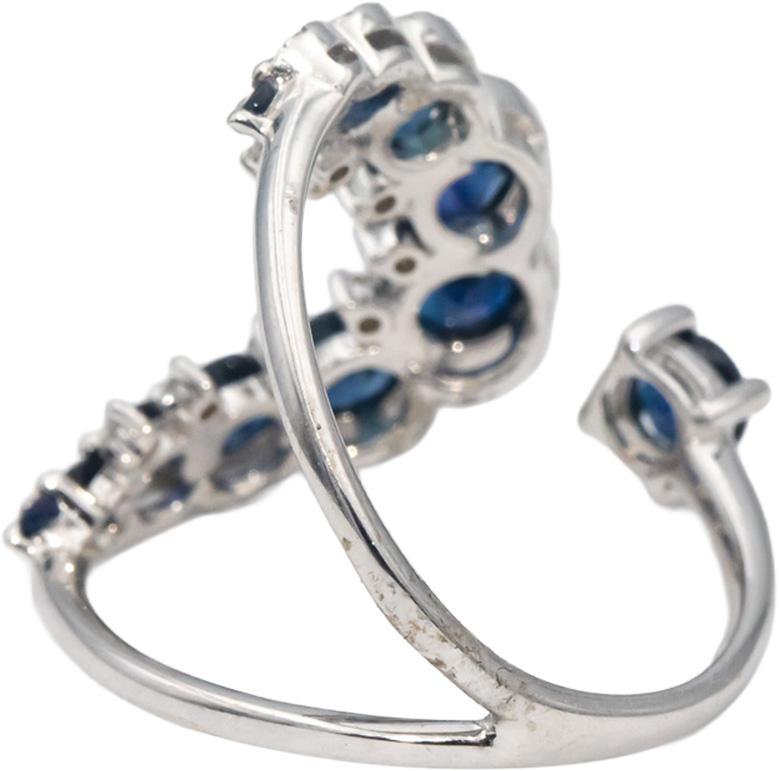18k White Gold Round Cut Blue Sapphire & Diamond Bypass Wrap Ring 2.25CTW Size 7