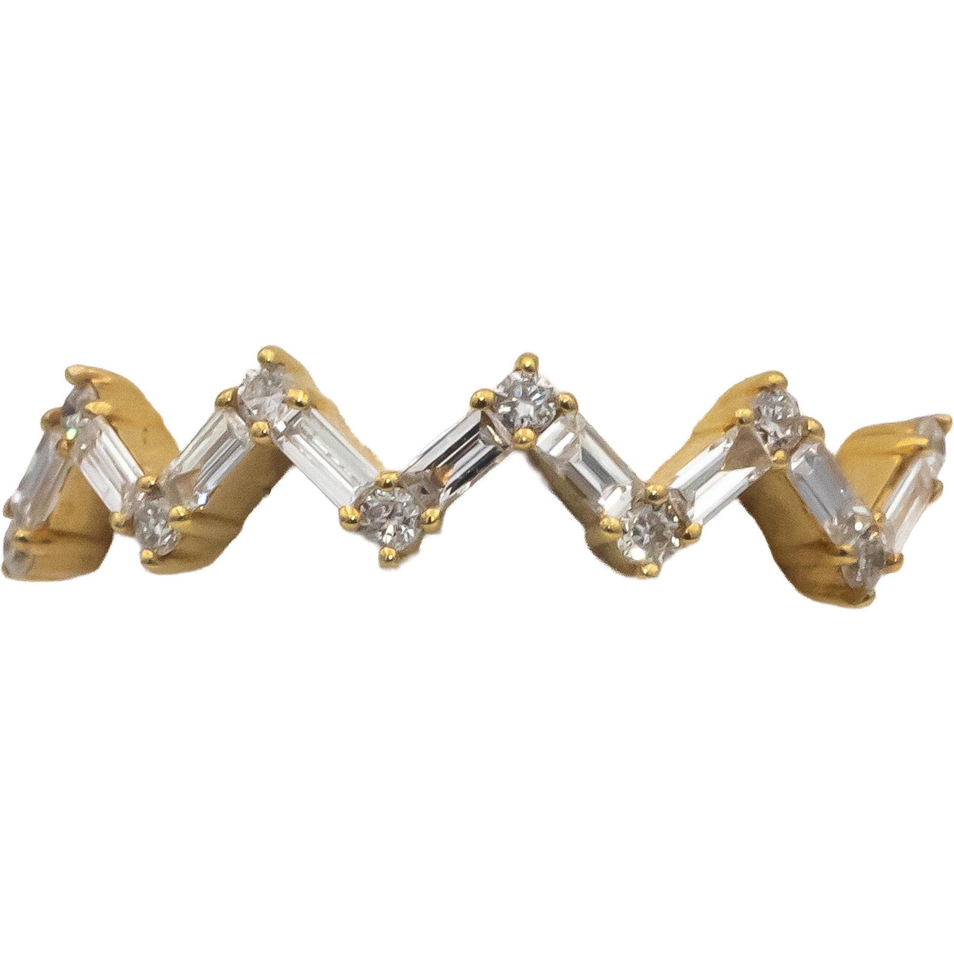 18k Yellow Gold VS Baguette & Round Diamond Zig Zag Band Ring 0.30CT Size 6.75