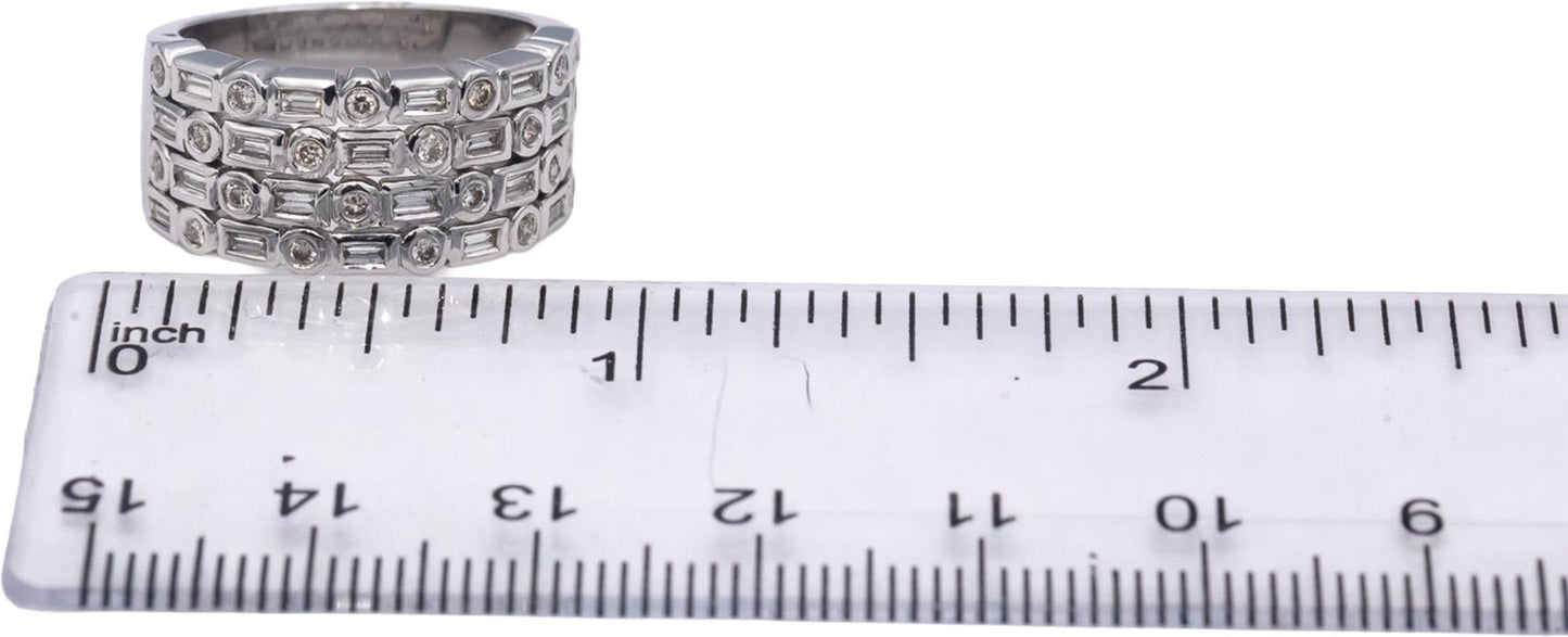 18k White Gold VS Round & Emerald Cut Diamond Wide Band Ring 0.61CT Size 6.75