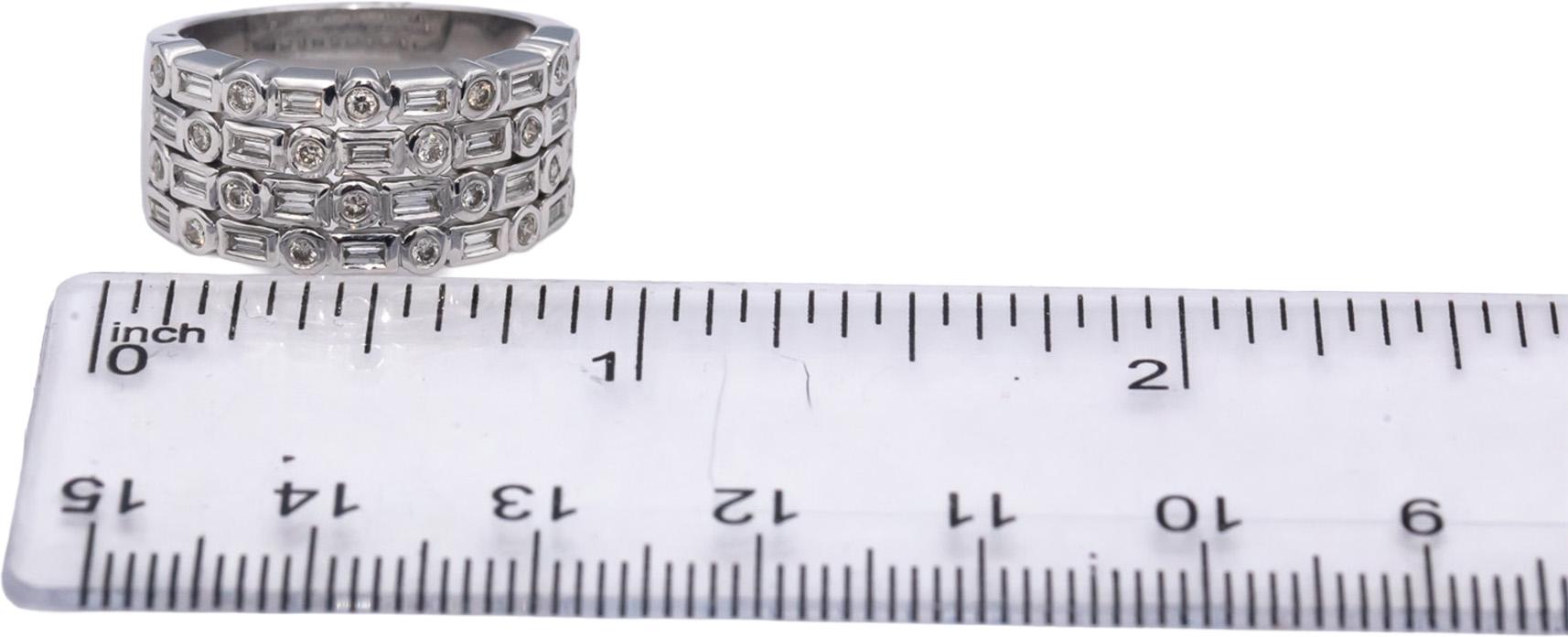 18k White Gold VS Round & Emerald Cut Diamond Wide Band Ring 0.61CT Size 6.75