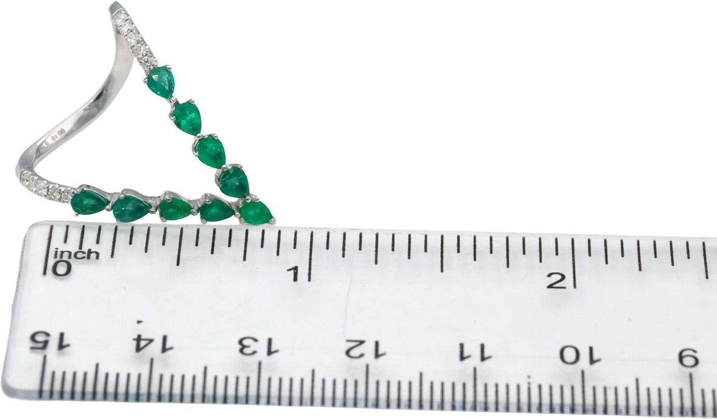 18k White Gold Pear Emerald Round Diamond V-Shaped Band Ring 0.80CT Size 7