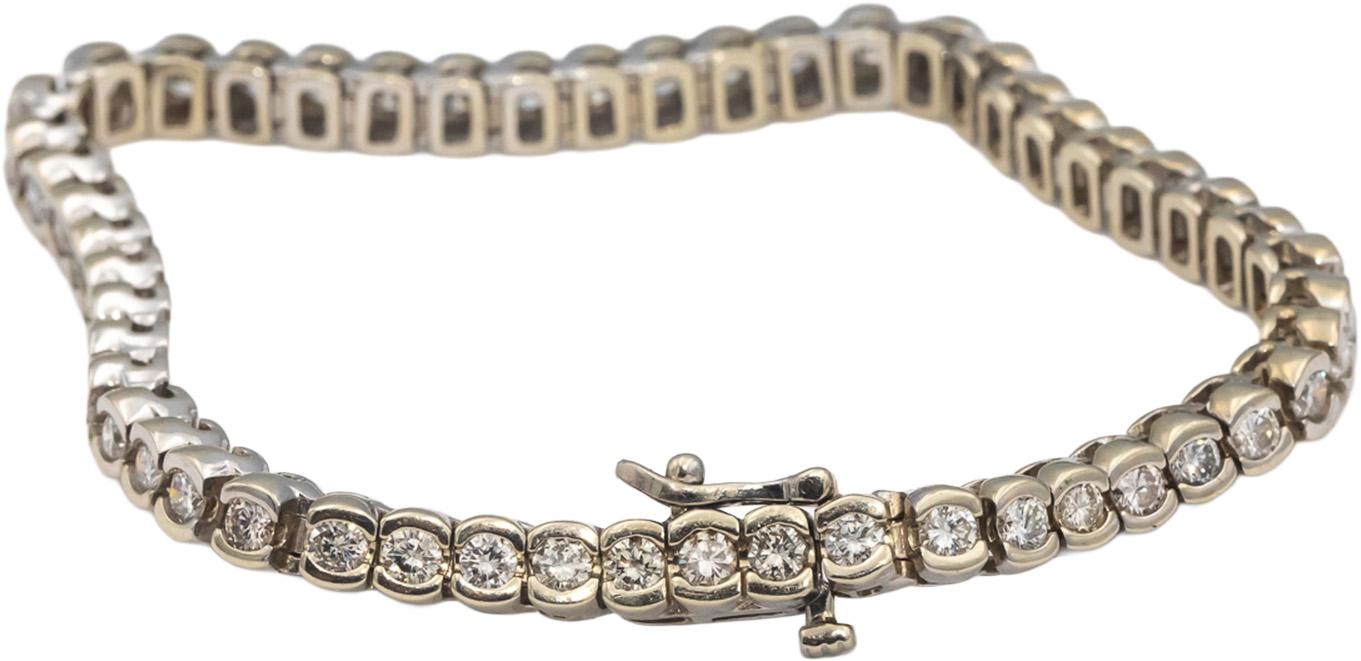 14k White Gold VS Round Half Bezel Set Diamond Tennis Bracelet 4.0CTW
