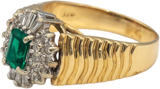 14k Yellow & White Gold Emerald & Diamond Cocktail Ring 0.60CT Size 7.5