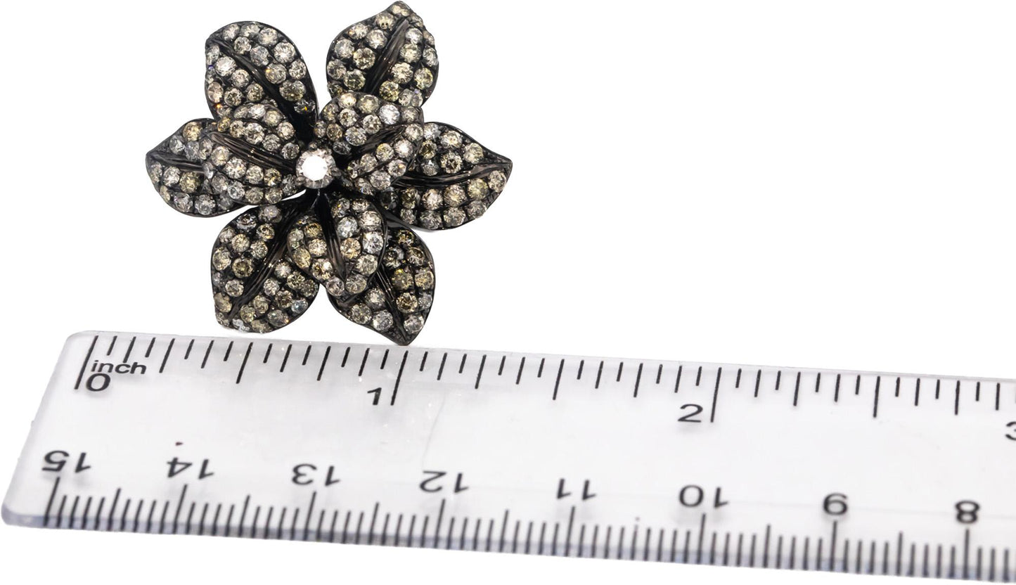 14k Black Gold Round Diamond Jumbo Flower Cocktail Ring 2.50CT Size 6.5