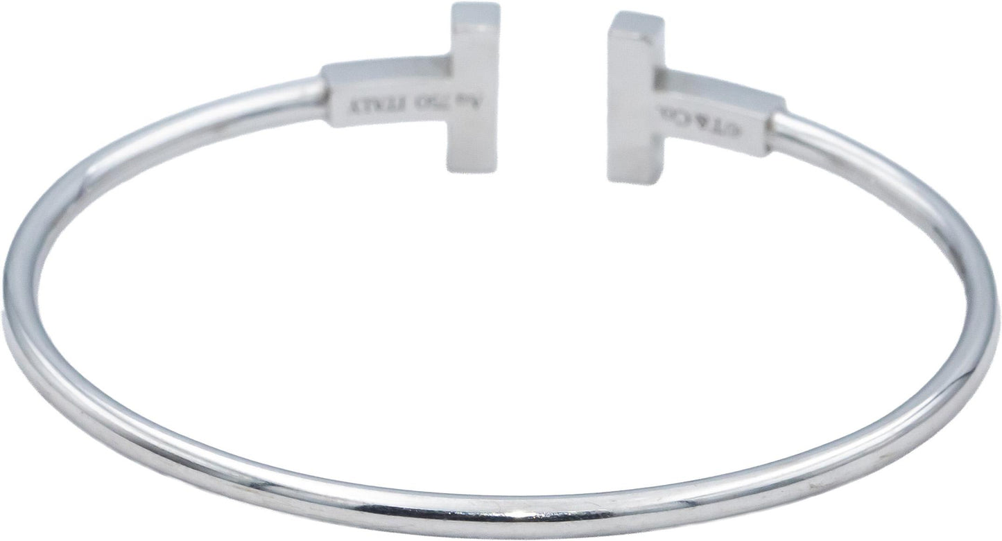 TIFFANY & CO. 18k White Gold VS Diamond & Enamel Tiffany T Bracelet .11CT $5200