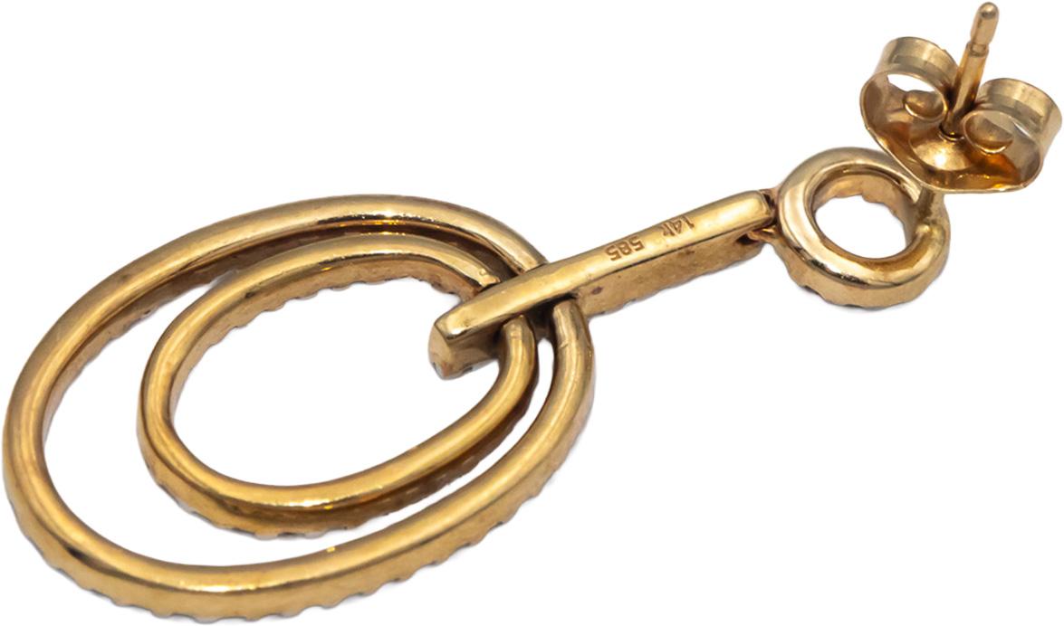 14k Yellow Gold Round Diamond Oval Dangle Drop Earrings 0.25CT