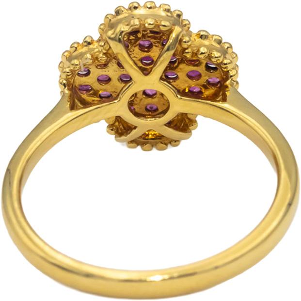 18k Yellow Gold Round Cut Ruby Cluster Cocktail Ring 0.50CTW Size 5.5