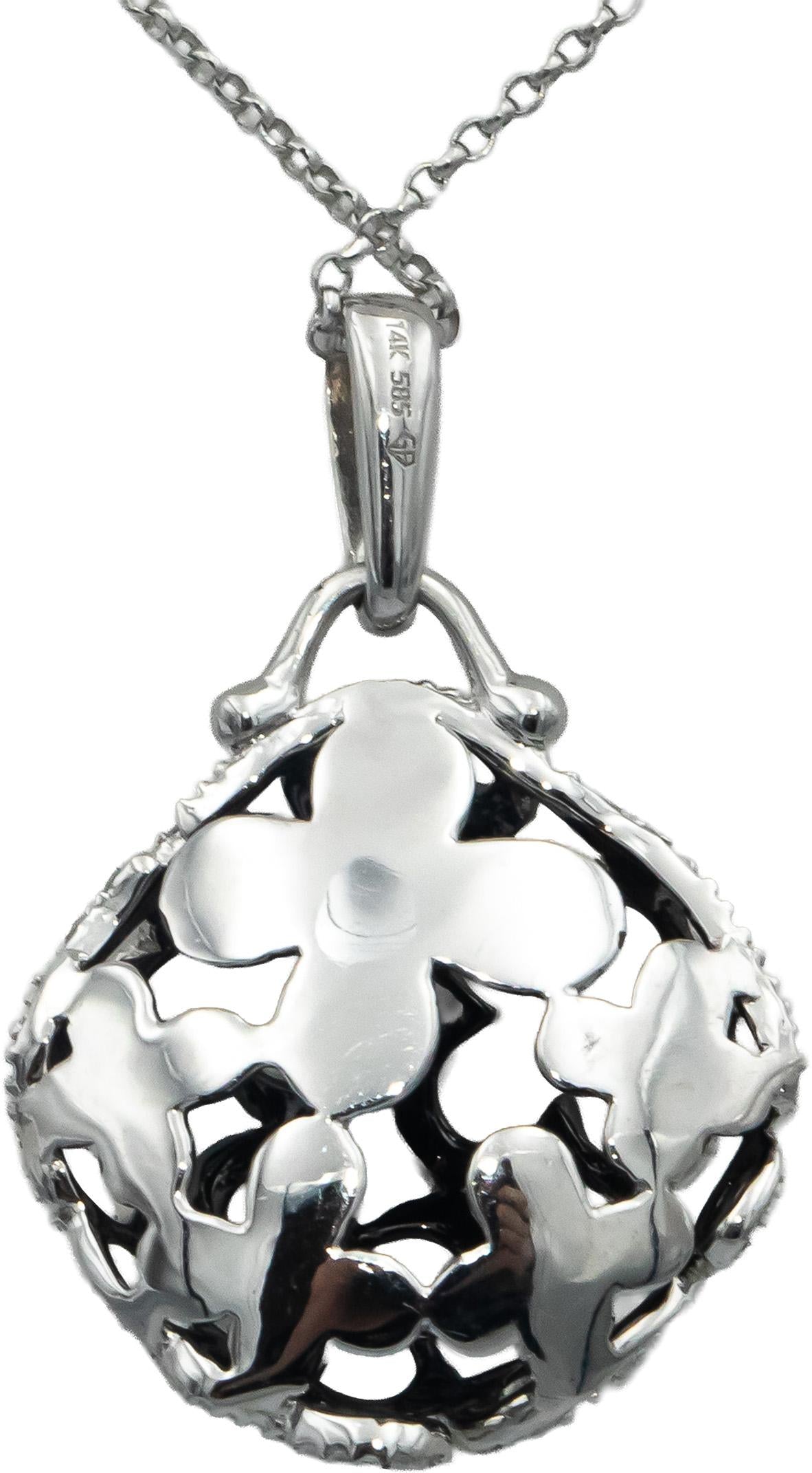 14k White Gold Round Diamond Openwork Pendant Necklace 0.25CT