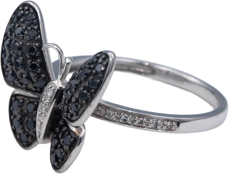 14k White Gold White & Black Diamond Cluster Butterfly Ring 0.35CT Size 6.5