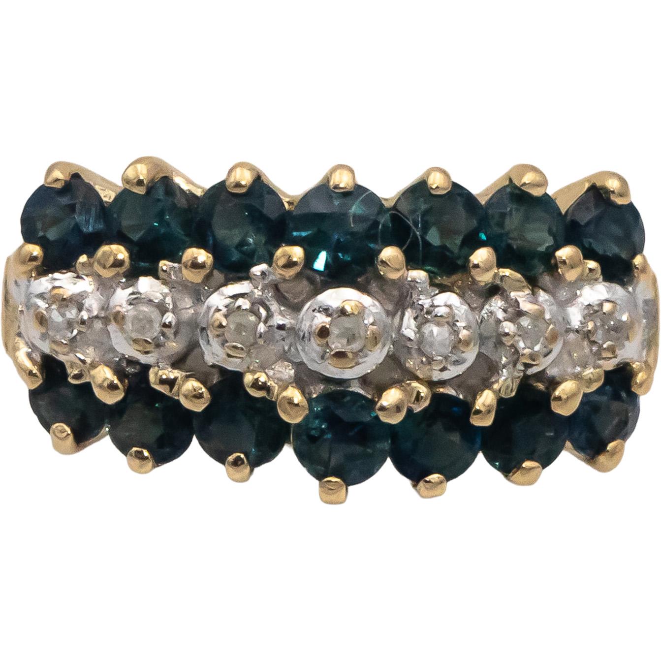 14k Yellow Gold Round Blue Sapphire & Diamond Cocktail Ring 0.80CT Size 7