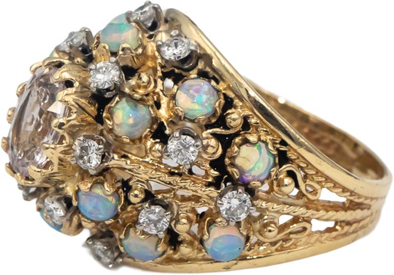Vintage 14k Gold Pink Sapphire Opal Diamond Cocktail Ring 2.46CT Size 7
