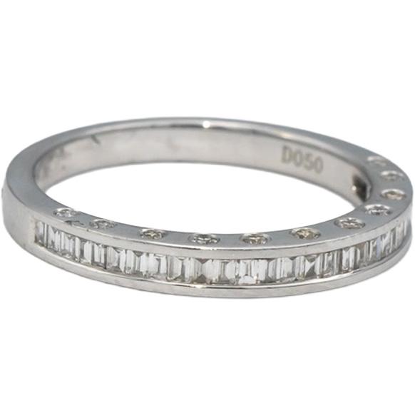 18k White Gold VS Round & Baguette Diamond Band Ring 0.50CT Size 6