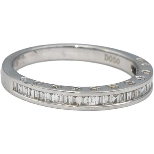 18k White Gold VS Round & Baguette Diamond Band Ring 0.50CT Size 6