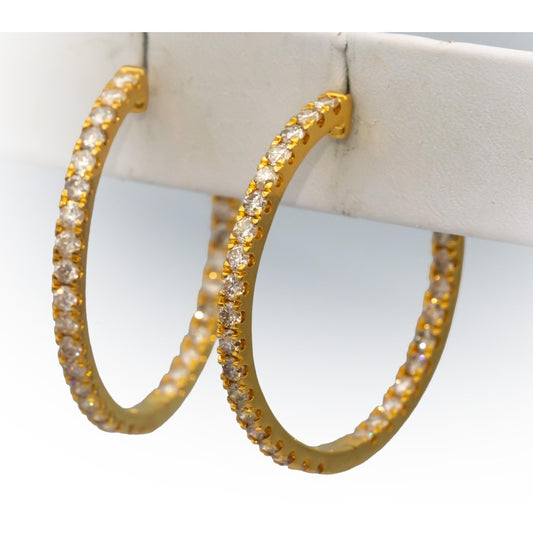 10k Yellow Gold Round Diamond Inside Out Hoop Earrings 5.0CT