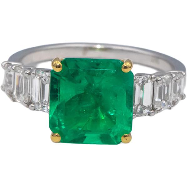 GIA 18k White Yellow Gold Colombian Emerald & Diamond Cocktail Ring 4.0CTW Sz 7