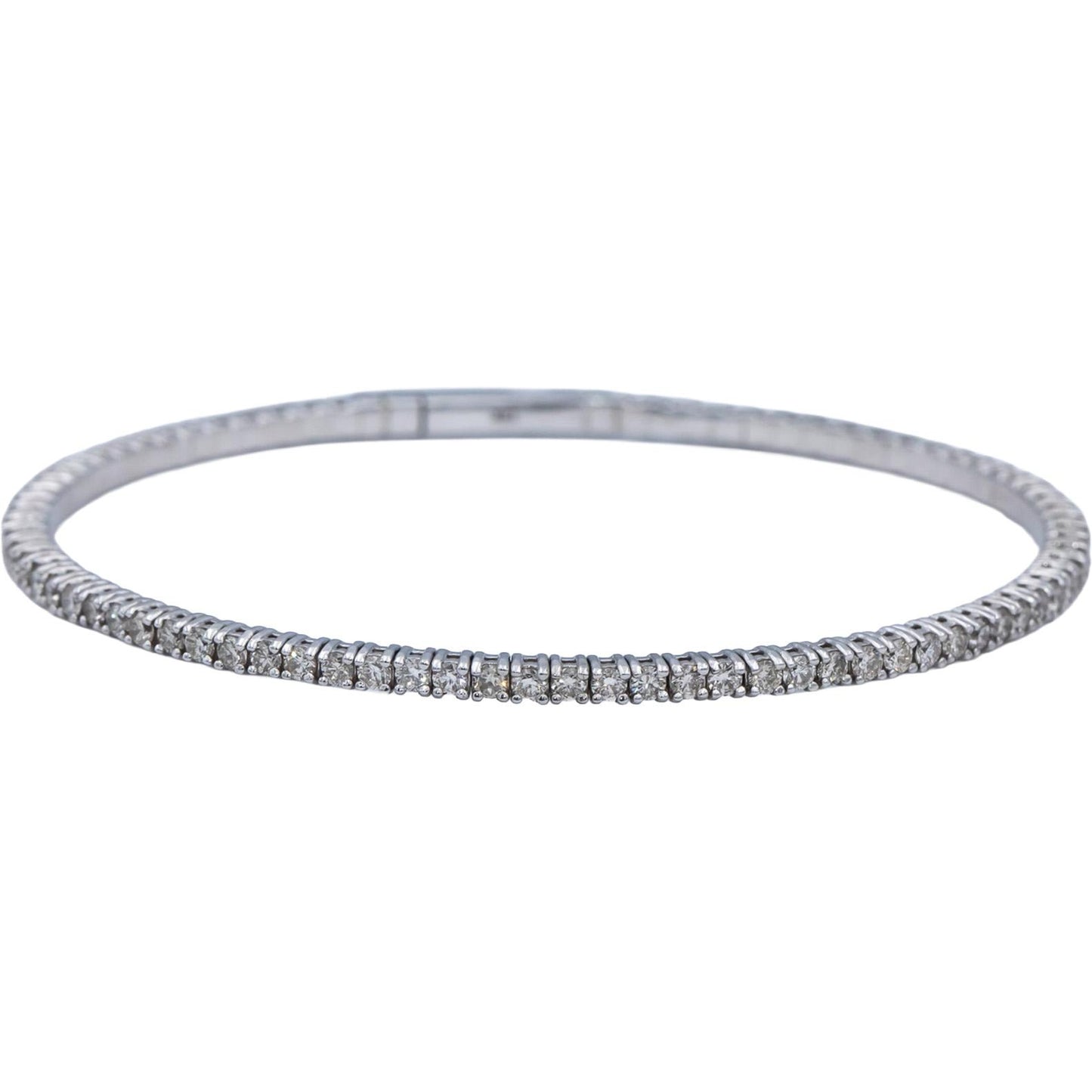 18k White Gold Round Diamond Flexible Bangle Bracelet 2.51CT