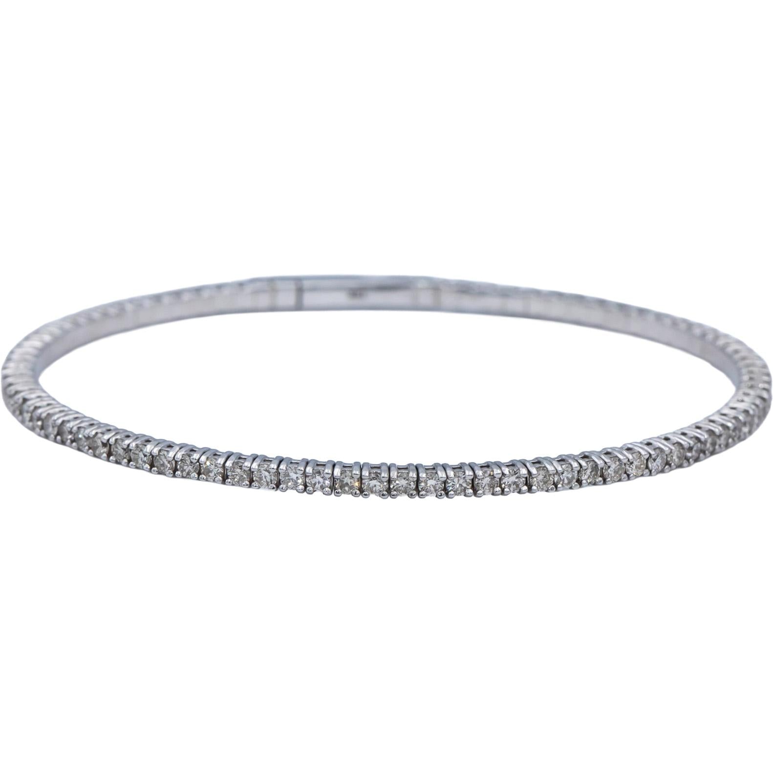 18k White Gold Round Diamond Flexible Bangle Bracelet 2.51CT
