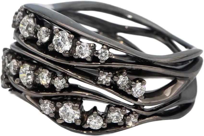 18k Black Gold Rhodium VS Round Diamond Wide Band Ring 0.75CT Size 6.75