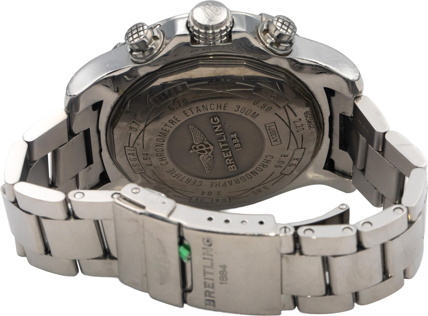 BREITLING Super Avenger II A13371 Stainless Steel Chronograph Watch w Box Papers