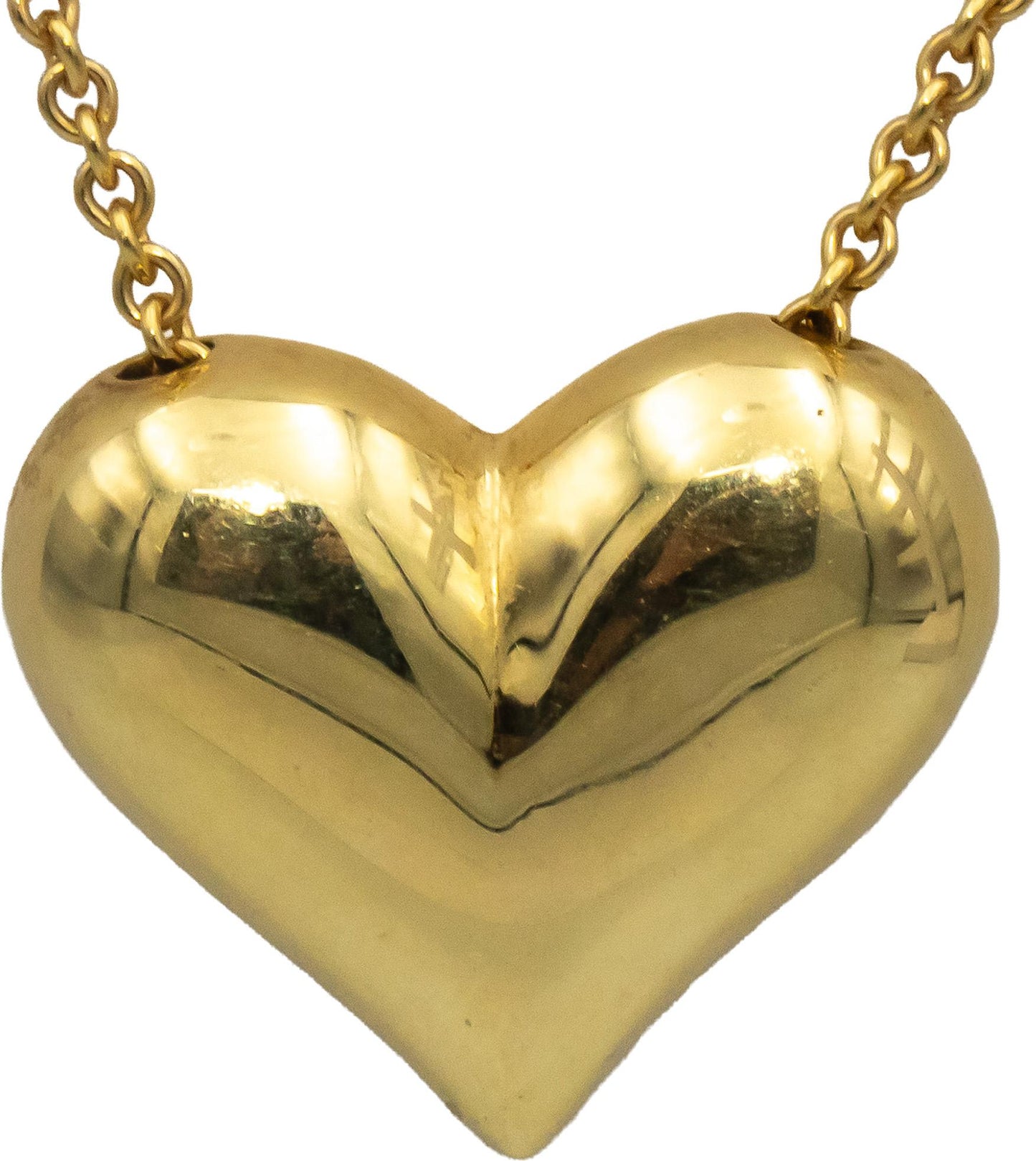 TIFFANY & CO. Vintage 18k Yellow Gold Puffed Heart Pendant Necklace