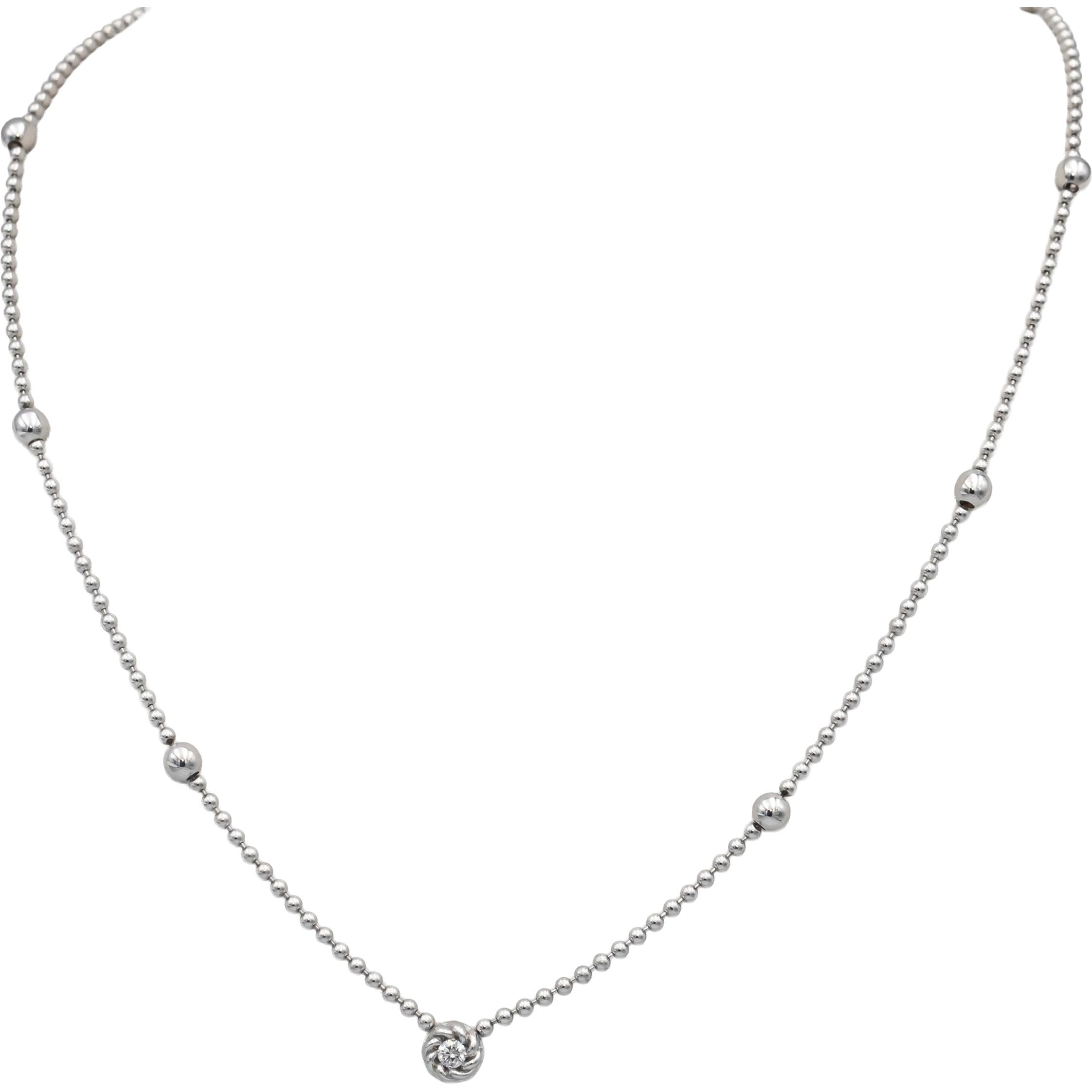 ROBERTO COIN 18k White Gold VS Round Diamond Beaded Necklace 0.10CT