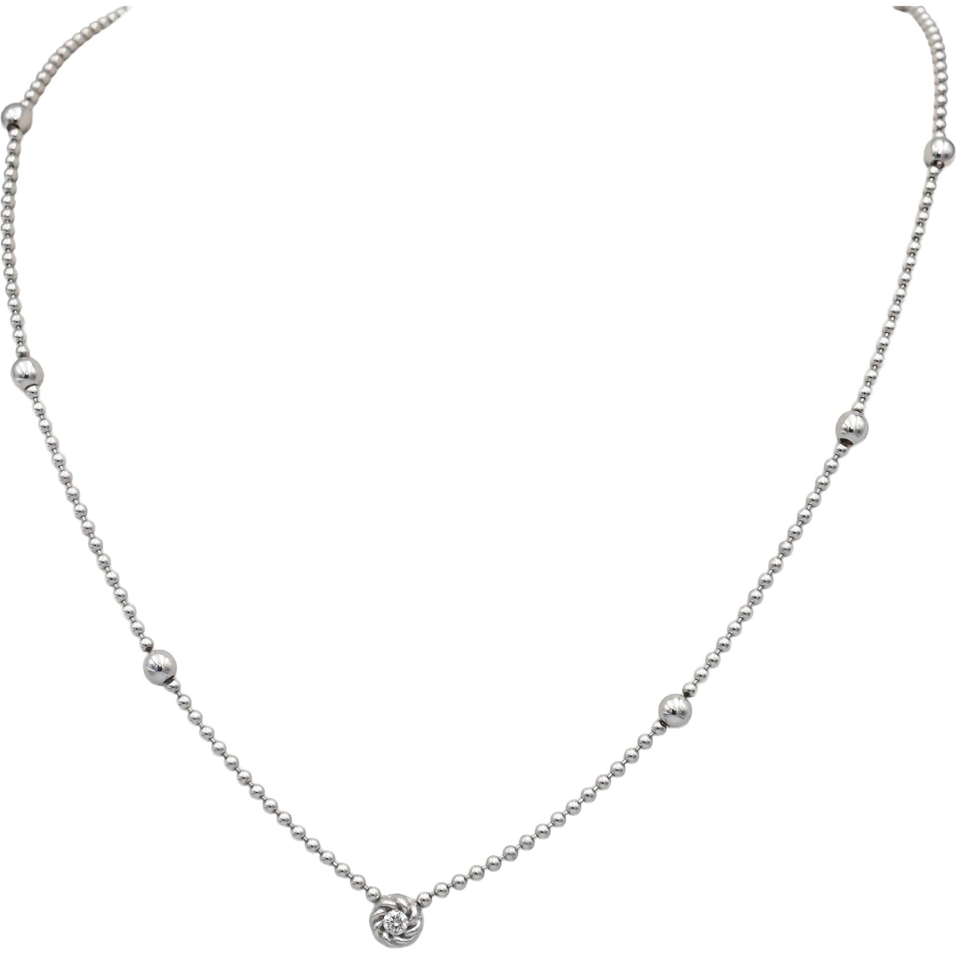 ROBERTO COIN 18k White Gold VS Round Diamond Beaded Necklace 0.10CT