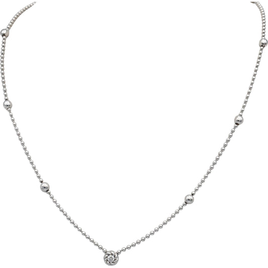 ROBERTO COIN 18k White Gold VS Round Diamond Beaded Necklace 0.10CT