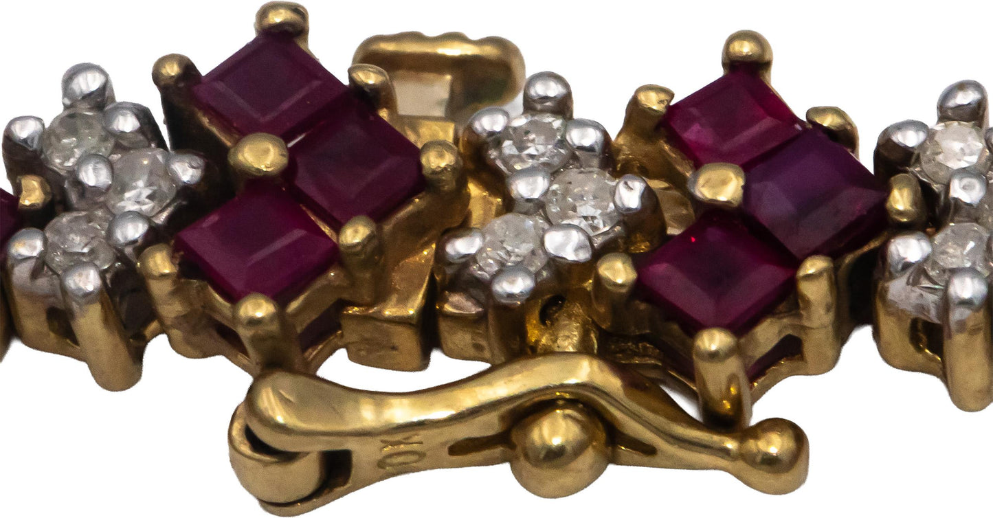 10k Yellow Gold Ruby and Diamond Fancy Link Bracelet 5.0CTW