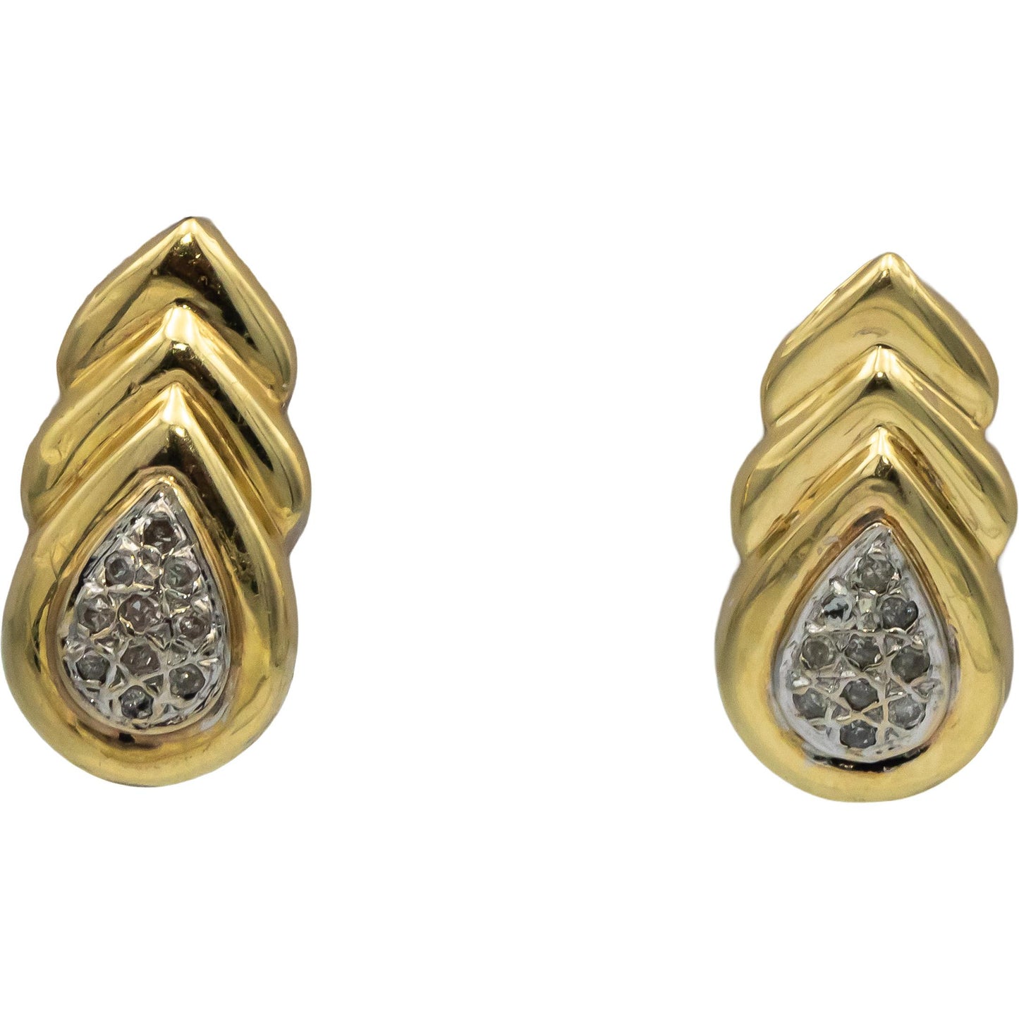 14k Yellow & White Gold Round Diamond Drop Stud Earrings 0.20CT