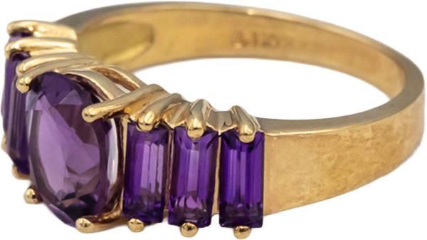 10k Yellow Gold Oval and Emerald Cut Amethyst Band Ring 1.50CT Size 6