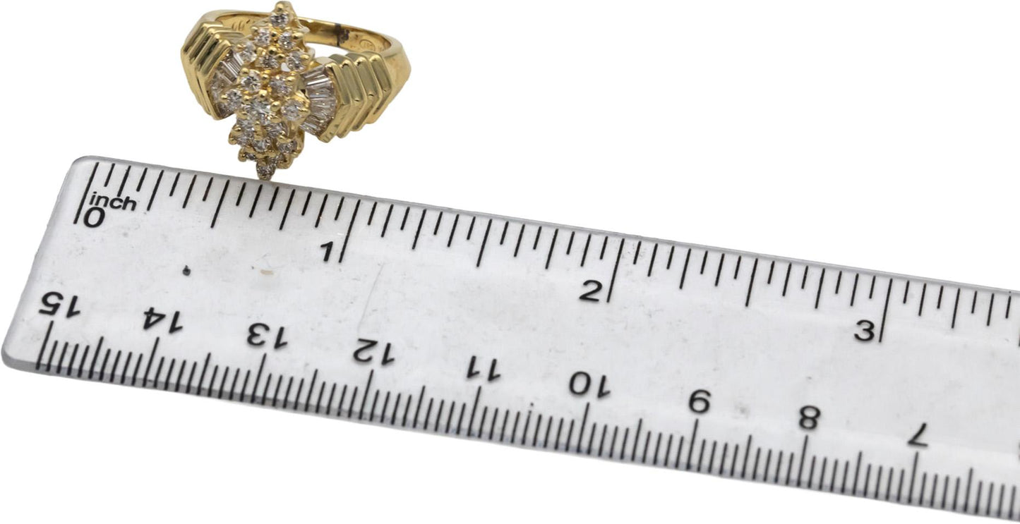 14k Yellow Gold Round and Baguette Cut Diamond Cluster Ring 1.0CT Size 6.25