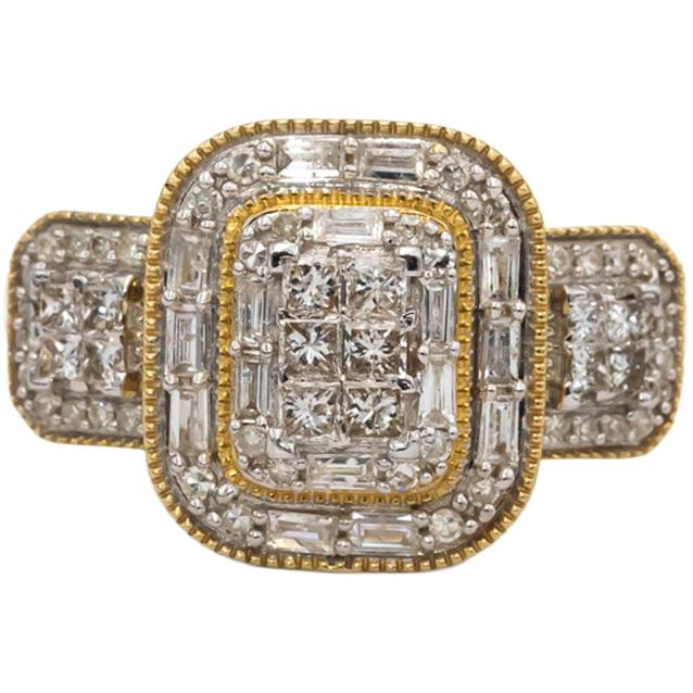 14k Yellow Gold Princess Baguette Round Diamond Cocktail Ring 1.0CT Size 9.75