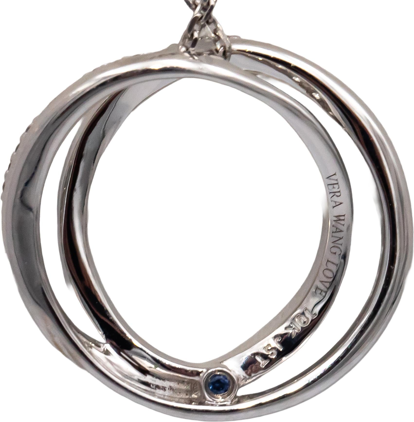 VERA WANG 10k White Gold Round Diamond Intertwined Circle Pendant Necklace .25CT