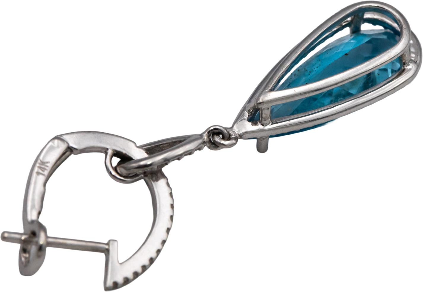 14k White Gold Blue Topaz and Diamond Drop Dangle Earrings 3.30CTW