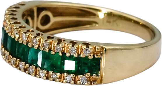 EFFY 14k Yellow Gold Emerald and Diamond Band Ring 0.85CTW Size 7.25