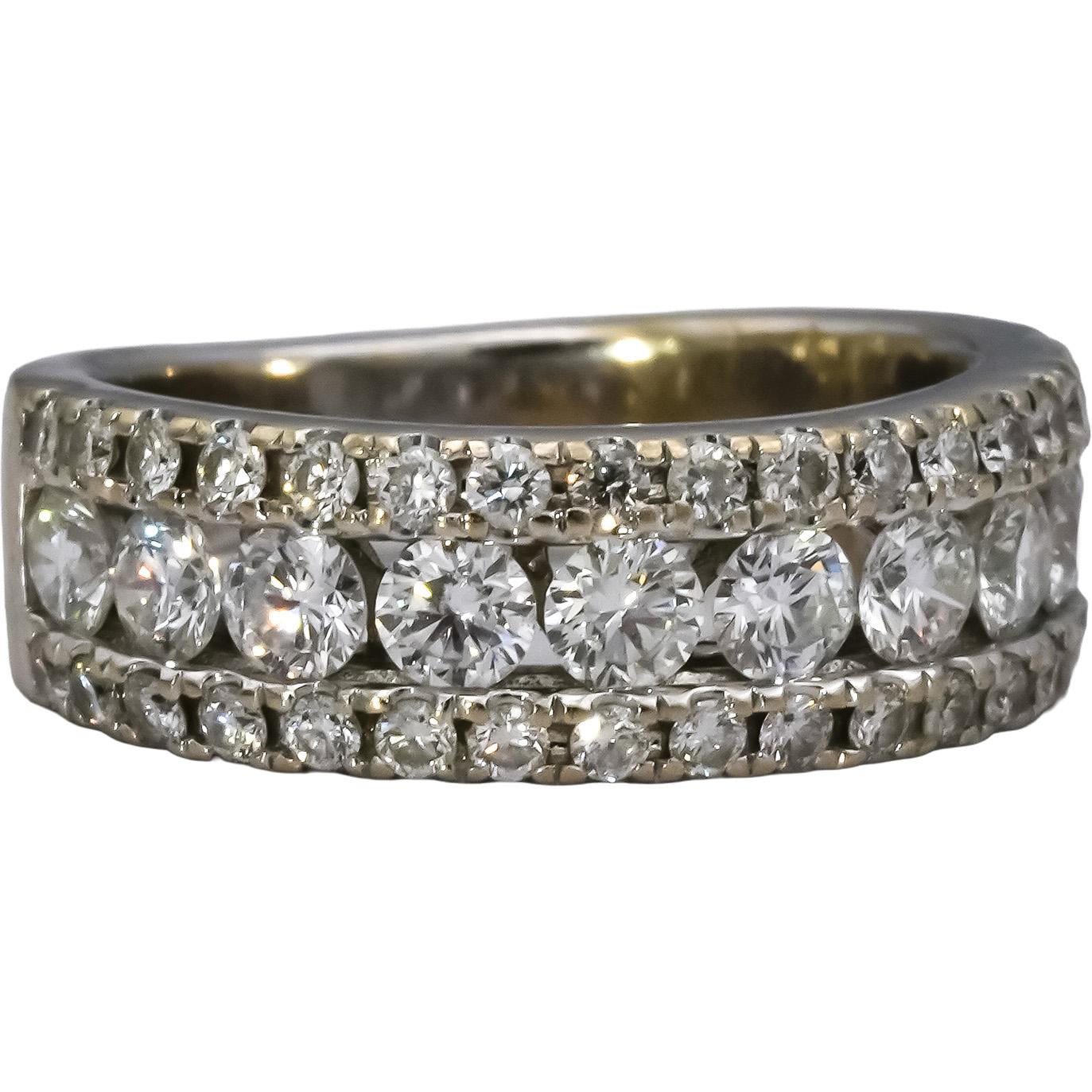 14k White Gold VS Round Diamond Three Row Band Ring Size 1.50CT Size 5.5