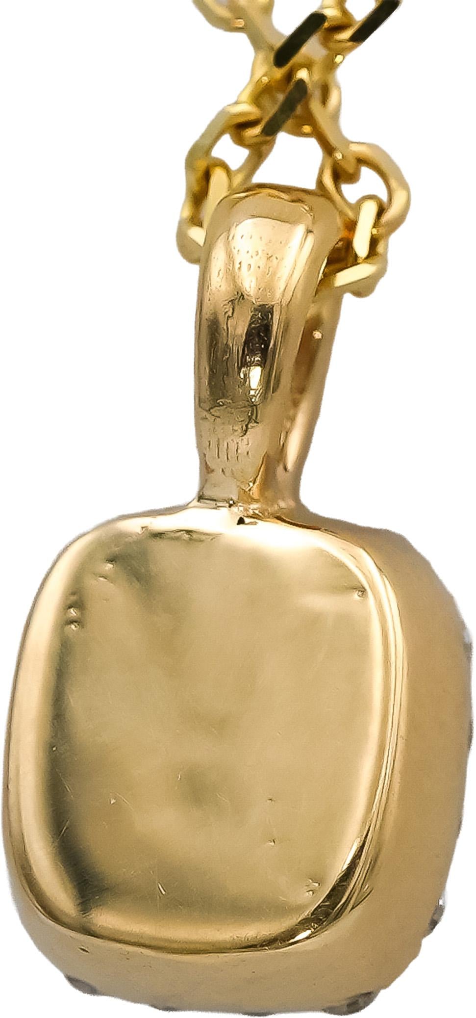 18k & 14k Yellow Gold VS Cushion and Round Diamond Pendant Necklace 1.15CT