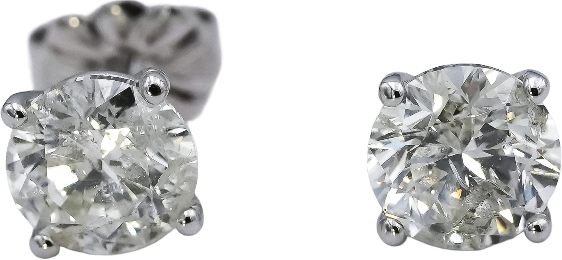 14k White Gold Round Diamond Stud Earrings 1.70CT