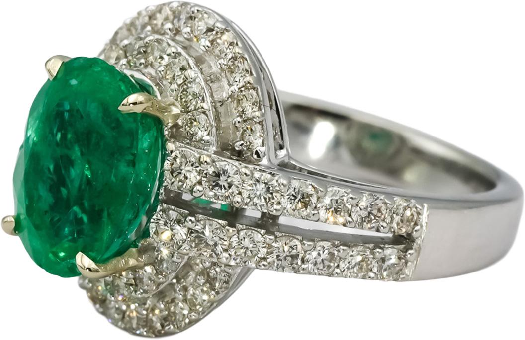 18k White Gold VS Diamond and Emerald Cluster Cocktail Ring 5.59CT Size 6.75