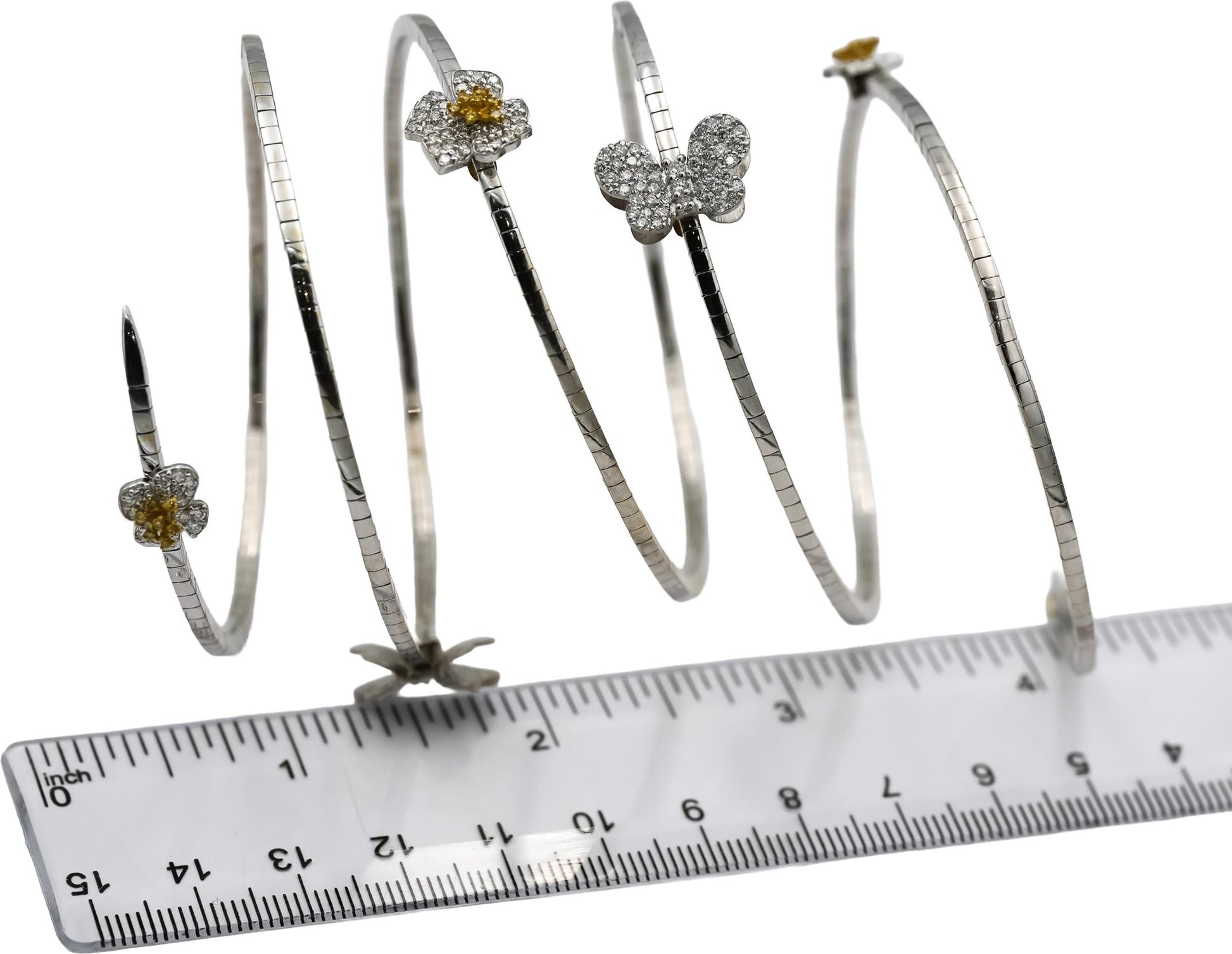 STAMBOLIAN 18k White Yellow Gold VS Diamond Flex Bangle Bracelet 1.25CT