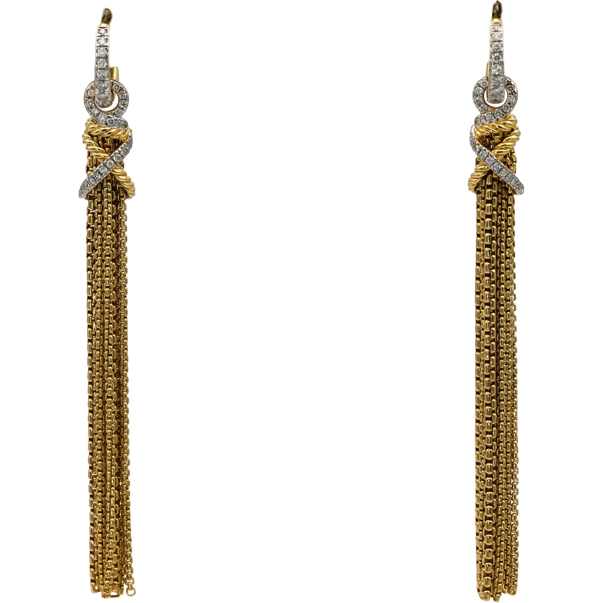 DAVID YURMAN 18k Yellow Gold VS Diamond Helena Chain Tassel Earrings 0.50CT