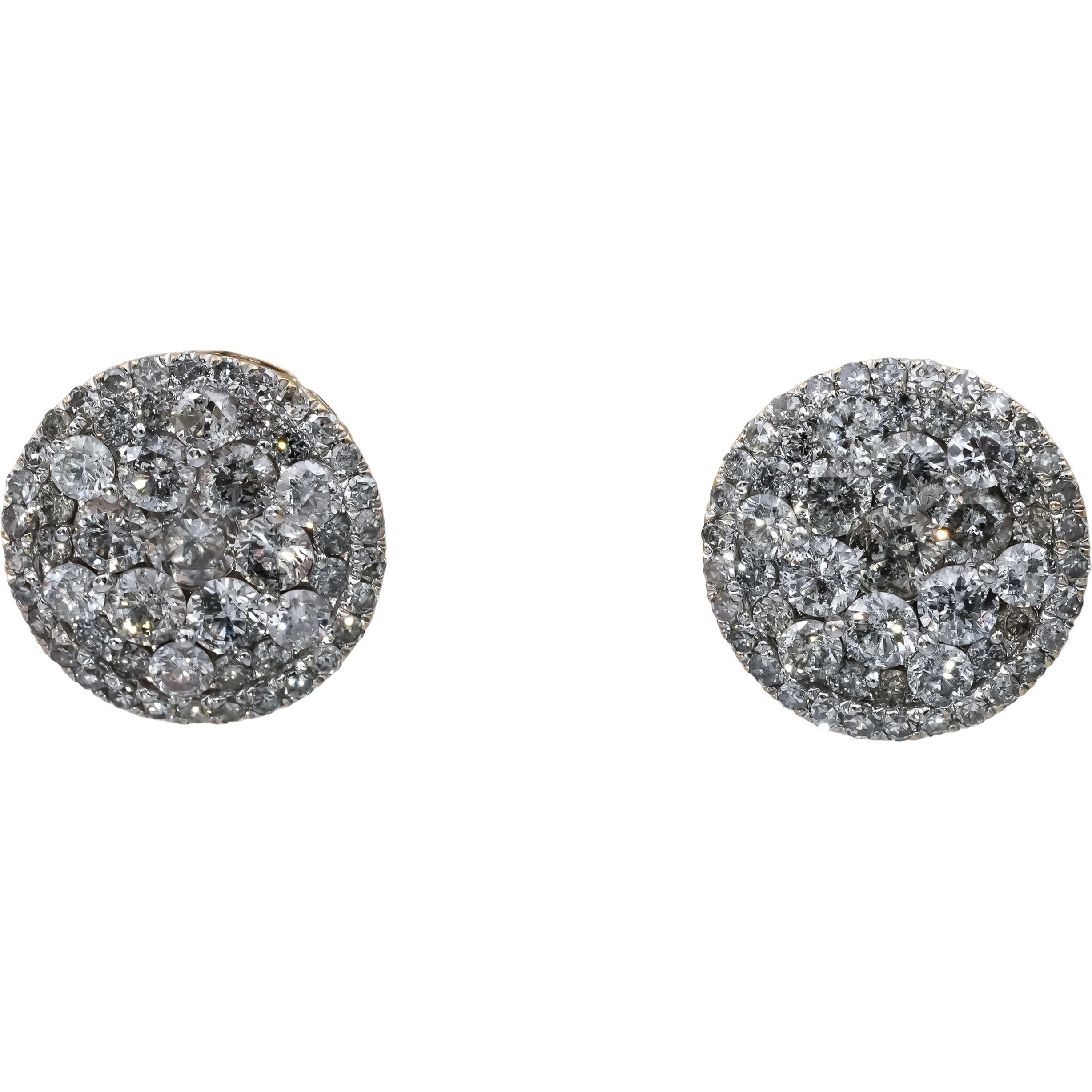 14k Yellow Gold Round Diamond Cluster Screw Back Stud Earrings 3.0CT